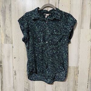 BCBGeneration Dark Teal Short Cap Sleeve Button Down Shirt